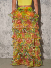 Floral Print Layer Hem Organza Skirt